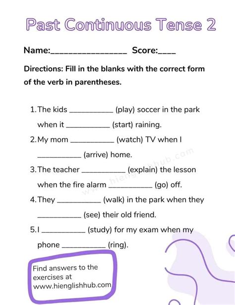 Past Continuous Tense Worksheets