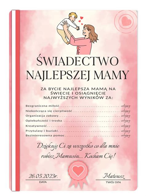 Wiadectwo Prezent Dla Mamy Taty Dzie Matki Ojca Allegro Pl