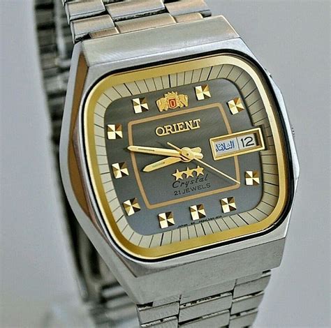VINTAGE ORIENT CRYSTAL AAA AUTOMATIC 3 STAR DAY & DATE MEN'S WRIST ...