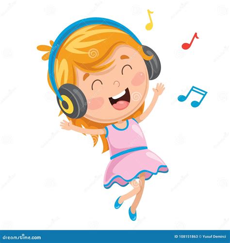 Vector Illustration of Kid Listening Music Stock Vector - Illustration of cartoon, people: 108151863