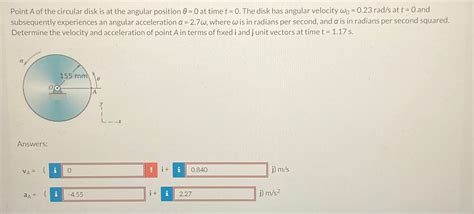 Solved Point A Of The Circular Disk Is At The Angular Chegg