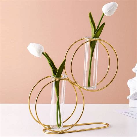 Double Round Metal Wire Glass Tube Vase Wallmantra