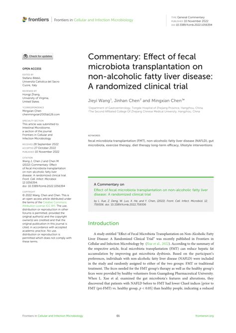 Pdf Commentary Effect Of Fecal Microbiota Transplantation On Non