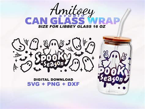 Halloween Spooky Season Full Wrap Svg Beer Can Ghost Bat Dark Night Can