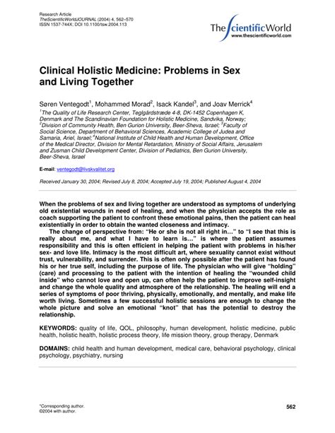 Pdf Clinical Holistic Medicine Problems In Sex And Living Together