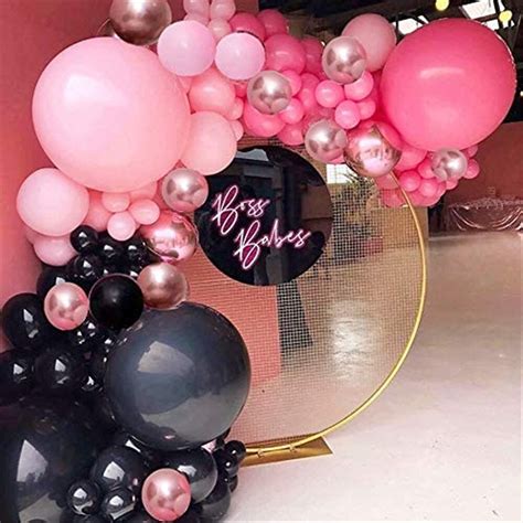 Pcs Black Pink Balloon Garland Arch Kit Rose Gold Metallic Balloons