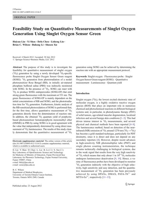 (PDF) Feasibility Study on Quantitative Measurements of Singlet Oxygen ...