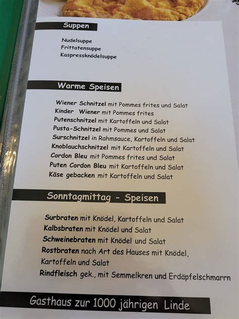 Speisekarte von Gasthaus zur 1000jährigen Linde restaurant Sankt