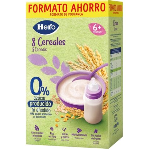 Papilla infantil desde 6 meses 8 Cereales sin azúcar añadido Hero Baby