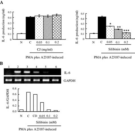 Effect Of Cj And Silibinin On Pma Plus A Stimulated Il