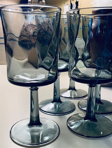 Vintage 70s Libby Grey Stemmed Wine Glasses Etsy