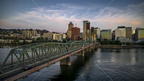 City Skyline From The Hawthorne Bridge Downtown Portland Oregon