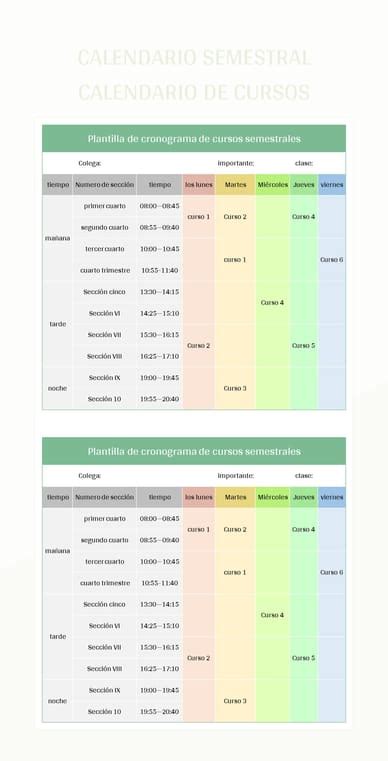 Plantilla De Formato Excel Calendario Semestral Calendario De Cursos Y