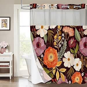 Amazon Mitovilla No Hooks Needed Boho Floral Shower Curtain Set