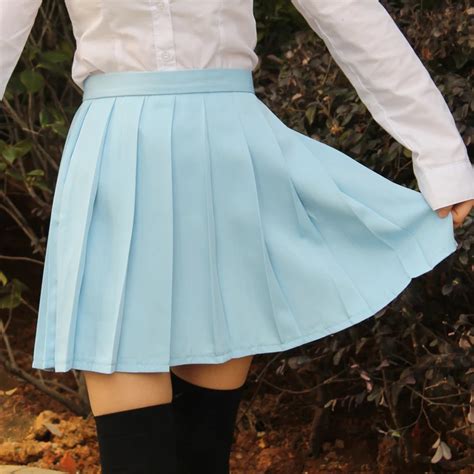 Water Color Japanese High Waist Pleated Skirts Jk Student Girls Solid