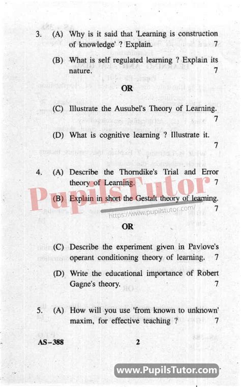 Learning And Teaching Question Paper For B Ed