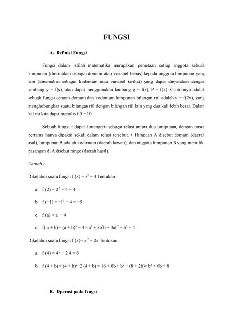 Fungsi Fungsi A Definisi Fungsi Fungsi Dalam Istilah Matematika Merupakan Pemetaan Setiap