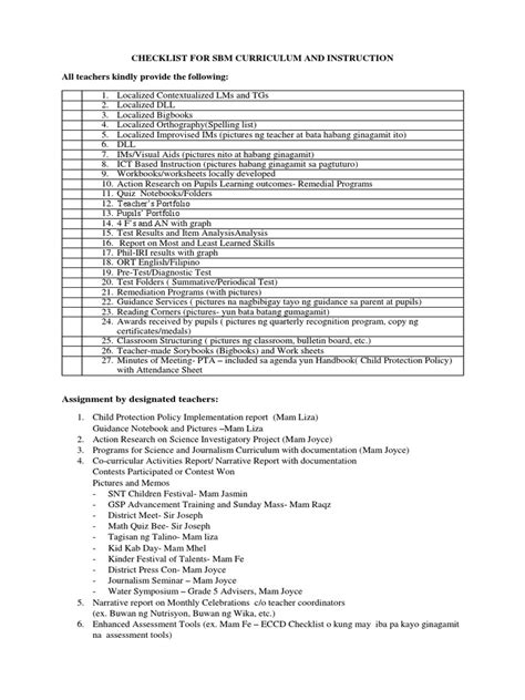 Sbm Checklist Pdf Education Theory Communication