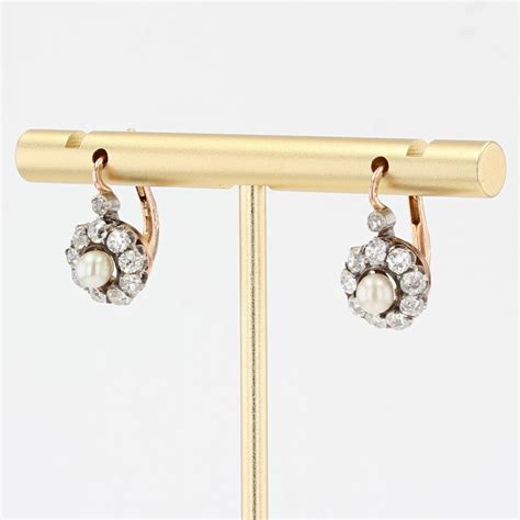 Boucles D Oreilles Anciennes Perles Fines Et Diamants Bijoux Or