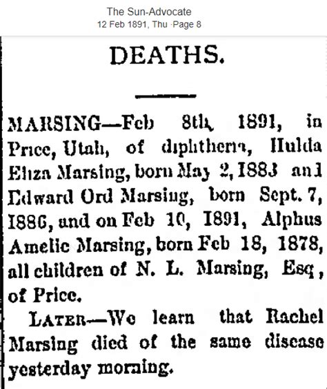 Huldah Eliza Marsing 1883 1891 Mémorial Find a Grave