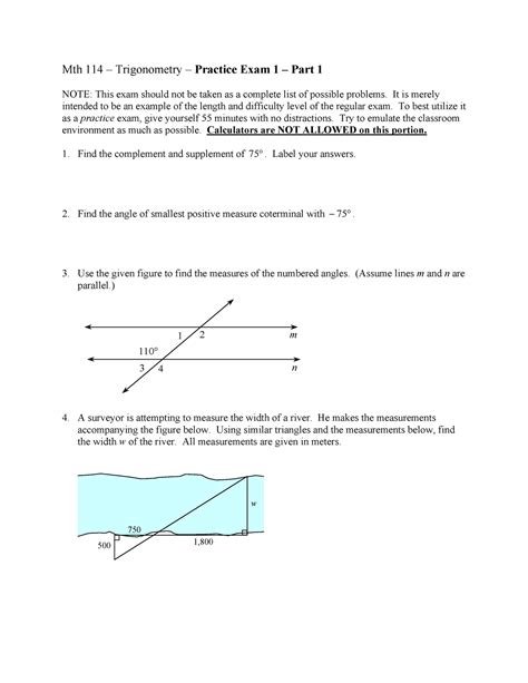 Practice Exam Mth Trigonometry Practice Exam Part