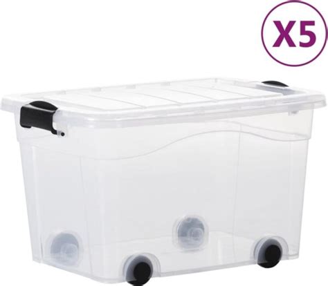 VidaXL Opbergboxen 5 St Met Wieltjes En Deksels 40 L Transparant