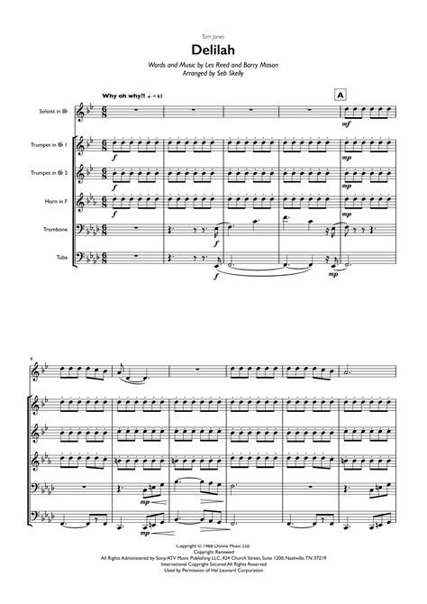 Delilah Arr Seb Skelly By Tom Jones Sheet Music For Brass Ensemble At Sheet Music Direct