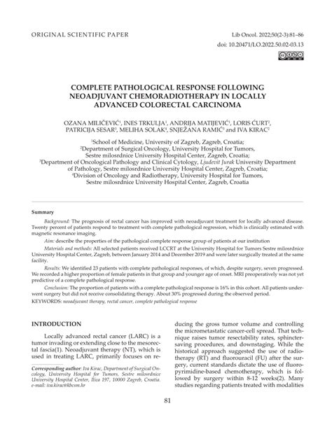 Pdf Complete Pathological Response Following Neoadjuvant