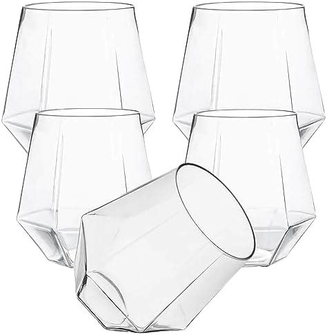 Oojami 40 Count Diamond Unbreakable Stemless Plastic Wine Champagne