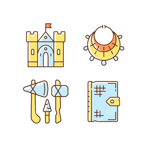 Antiquities Excavation Rgb Color Icons Set Logo Treasure Relic Vector