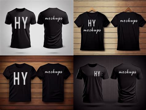 Front and Back Black T-shirt Mockup Bundle, 5x Black Tshirt Mockup ...