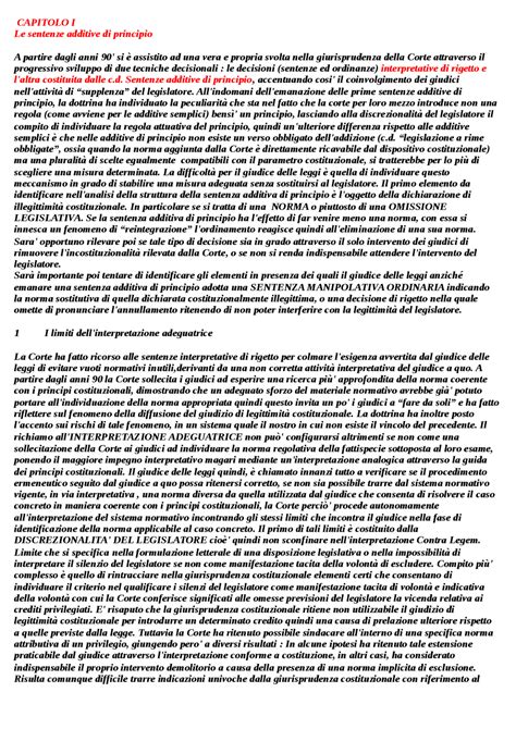 Le Sentenze Additive Di Principio Diritto Costituzionale 1 Odt