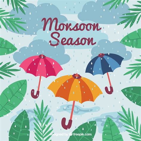 Free Vector Lovely Hand Drawn Monsoon Season Composition