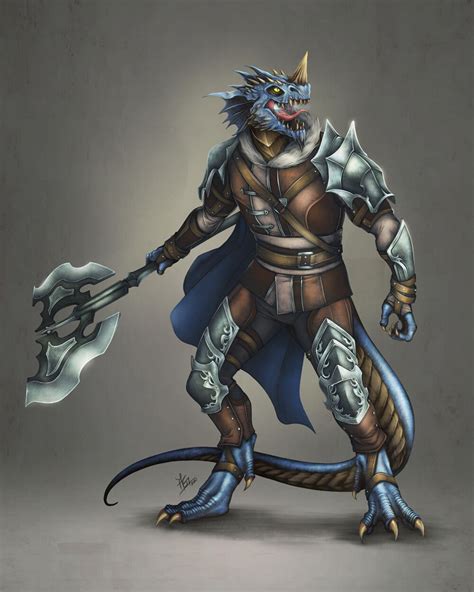 Character Design Blue Dragonborn Fighter And Others By Anna