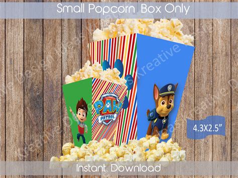 Paw Patrol Small Popcorn Box Printable Paw Patrol Popcorn Box Etsy