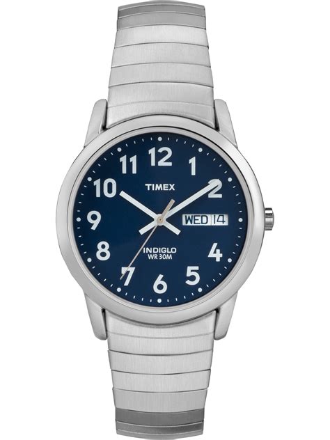 Timex Timex Men S Easy Reader Day Date Mm Silver Tone Blue