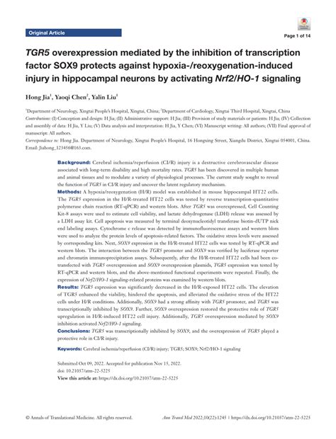 PDF TGR5 Overexpression Mediated By The Inhibition Of Transcription