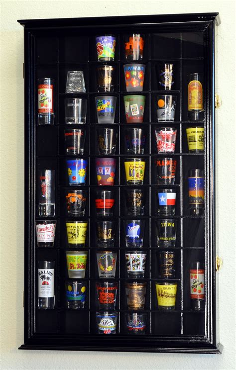 54 Shot Glass Shotglass Shooter Display Case Holder Cabinet Wall Rack 98 Uv Lockable Etsy