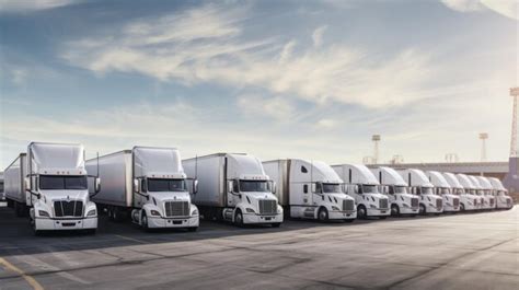 Premium Ai Image A Lineup Of White Trucks Parked Beside Containers