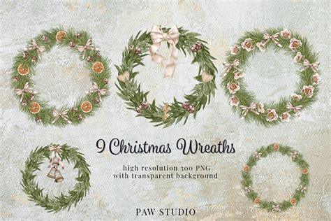 Christmas Wreath Clipart Winter Greenery Graphic by PawStudio ...