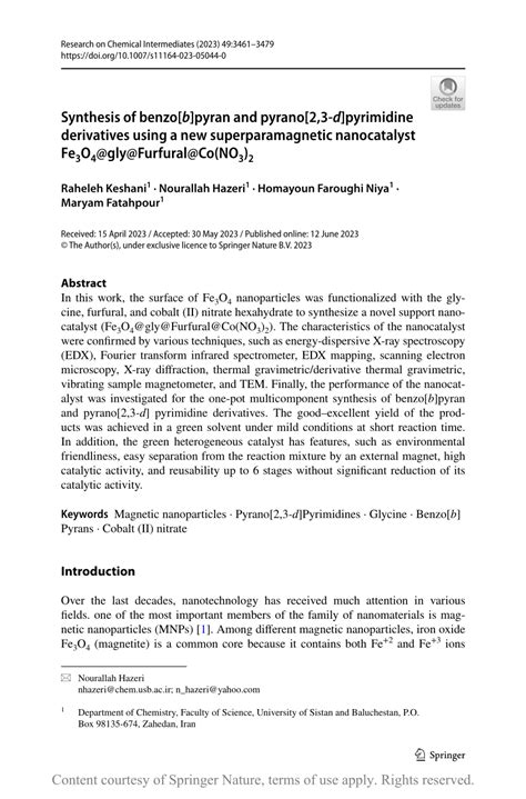 Synthesis Of Benzo B Pyran And Pyrano 2 3 D Pyrimidine Derivatives