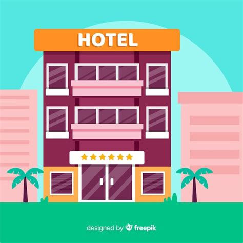 Flat Hotel Building Illustration Free Vector