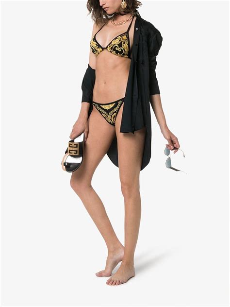 Versace Synthetic Baroque Print Triangle Bikini In Black Lyst