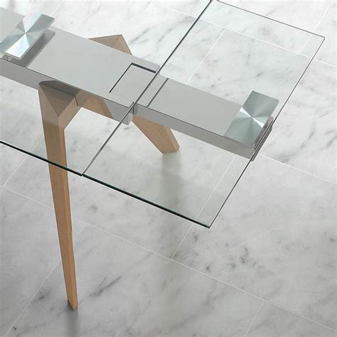 Mesa Comedor Extensible Con Tapa Cristal O Cer Mica Y Patas De Madera