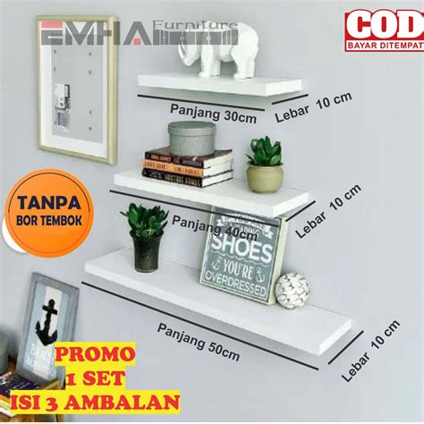 Jual PROMO 1 SET ISI 3 PCS UK 50 40 30 AMBALAN RAK DINDING SLIM RAK