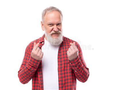 Mature Gray Haired Man With A Beard Crossed His Fingers Stock Image