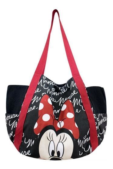 Bolsa Feminina Preta Assinatura Rosto Minnie Mouse Disney Bolsas