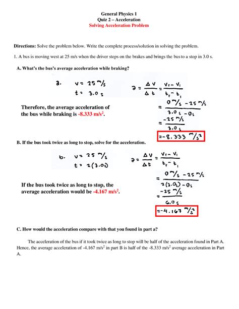 Quiz 2 Acceleration Okok General Physics 1 Quiz 2 Acceleration Solving Acceleration