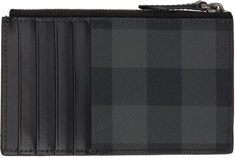 Burberry Gray And Black Check Card Holder Burberry