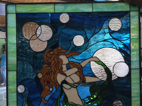 Incredible Mystical Mermaid And Dolphin Leaded Stained Glass Window Panel Also Available